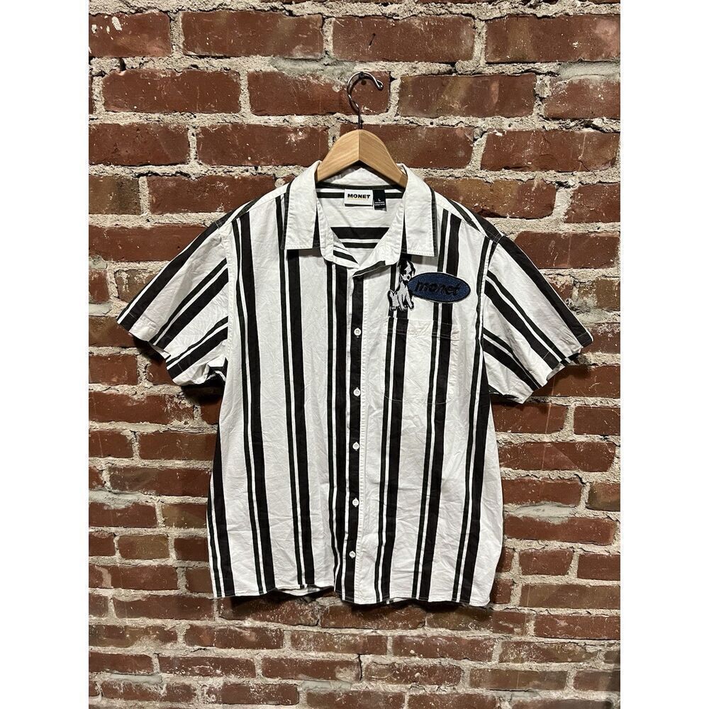 Monet Skateboards Mens White Striped Short Sleeve Button Up Shirt Size Large